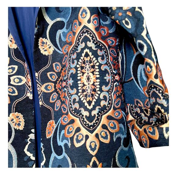 Grace Chuang Jacket Size S Blue Embroidered Tapestry Pattern Open Front Elegant - Picture 4 of 7